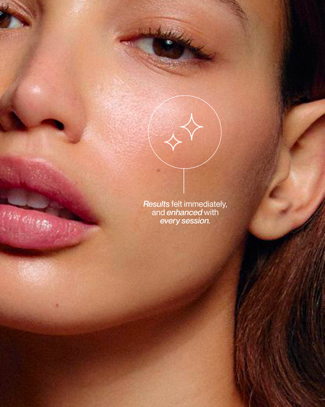 Close-up of a woman's face showing smooth skin texture and natural lip colour