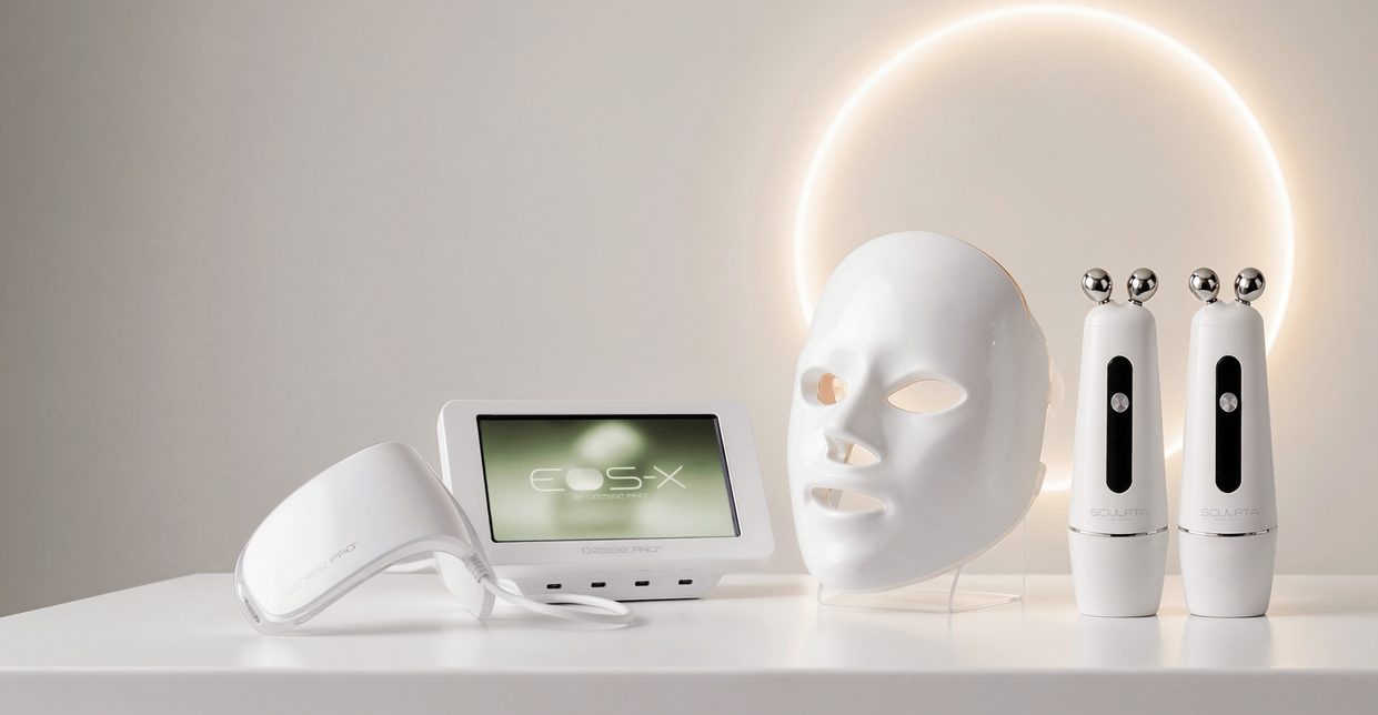 EOS-X, PRO mask and two Sculpta devices on a treatment-room table